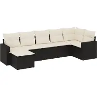 vidaXL Ensemble de salon de jardin 7 pièces avec coussins noir poly rotin