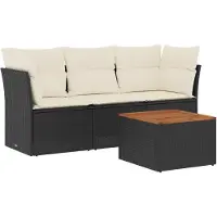 vidaXL Ensemble de salon de jardin 4 pièces avec coussins noir poly rotin