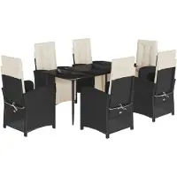 vidaXL Ensemble de jardin 7 pièces avec coussins Noir Poly Rattan