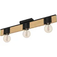 Eglo Spot de plafond Bailrigg, plafonnier à 3 flammes, plafonnier rectangulaire, bois naturel et métal noir, spot de plafond avec douille E27