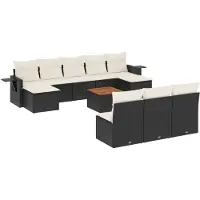 vidaXL Ensemble de salon de jardin 11 pièces avec coussins noir poly rotin