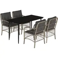 vidaXL Salon de jardin 5 pièces avec coussins gris clair Poly rotin