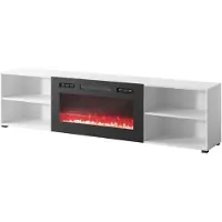 CARUNO Meuble TV blanc avec cheminée noire 200x33x50,5 cm