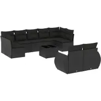vidaXL Ensemble de 10 canapés de jardin avec coussins noir poly rotin