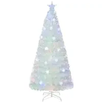 Costway Sapin de Noël Artificiel avec éclairage, Sapin avec lumières LED multicolores & fibre de verre & pointe d'étoile, Sapin de Noël pour la maison Bureau Commerces Hôtels, Blanc (180 cm)