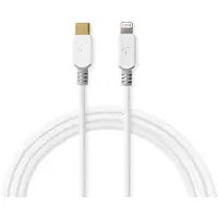 Nedis Câble Lightning - USB 2.0 - Apple Lightning 8 broches - USB-C mâle - 480 Mbps - plaqué or - 1.00 m - rond - PVC - blanc - boîte