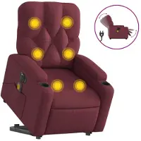 vidaXL Fauteuil de massage électrique avec releveur Tissu rouge vin