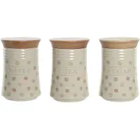 DKD Home Decor Vase Beige Bambou Faïence à pois 10 x 10 x 16 cm (3 pièces)