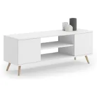 KOBI Armoire TV Focus, Table TV avec 2 portes, Lowboard dans la taille : 155 x 50 x 40 cm, armoire TV dans la couleur : blanc