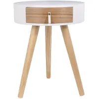 Home deco Table de chevet ronde en bois avec tiroir - Nora - D 34,5 x 47 cm - Blanc