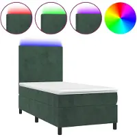 vidaXL Lit boxspring avec matelas & LED vert foncé 80x200 cm velours