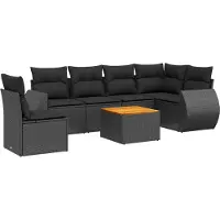 vidaXL Ensemble de salon de jardin 7 pièces avec coussins noir poly rotin