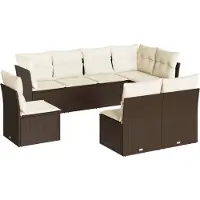 vidaXL Ensemble de jardin canapé 8 pièces avec coussins Marron Poly rotin