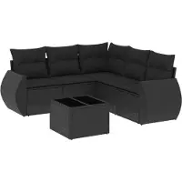 vidaXL Ensemble de salon de jardin 6 pièces avec coussins noir poly rotin