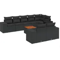 vidaXL Ensemble de salon de jardin 9 pièces avec coussins noir poly rotin