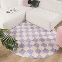 FRAAI Tapis rétro rond - Gambit Lilas/Blanc | Ø 120 cm | Rond | Pile haute