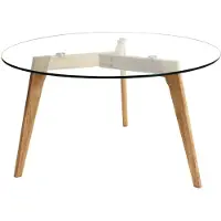 Home Deco Factory Table Basse - - Ronde - En Verre et Bois - Marron et Transparent