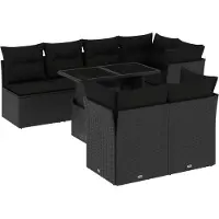 vidaXL Ensemble de jardin canapé 8 pièces avec coussins noir poly rotin
