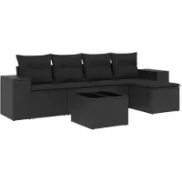 vidaXL Ensemble de salon de jardin 6 pièces avec coussins noir poly rotin