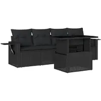 vidaXL Ensemble de salon de jardin 5 pièces avec coussins noir poly rotin