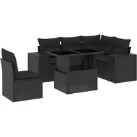 vidaXL Ensemble de salon de jardin 6 pièces avec coussins noir poly rotin