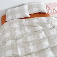 Happy Fiday Home Housse de couette vichy Beige 200 x 220 cm 100% coton Fabriqué en Europe