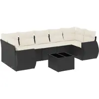 vidaXL Ensemble de jardin canapé 8 pièces avec coussins noir poly rotin