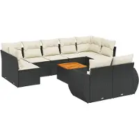 vidaXL Ensemble de 10 canapés de jardin avec coussins noir poly rotin