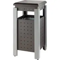 Hailo Poubelle extérieure carrée Gris Blanc avec toit et seau intérieur en métal, Poubelle, Gris, Marron, Blanc