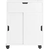 SoBuy Étagère de salle de bain étroite avec roulettes Armoire de salle de bain avec portes coulissantes et abattant Meuble de salle de bain Commode pour petite pièce, niches étroites BZR31-W