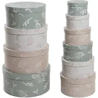 DKD Home Decor Set de boîtes de rangement empilables Beige Brown Green Cardboard (37,5 x 37,5 x 18 cm)