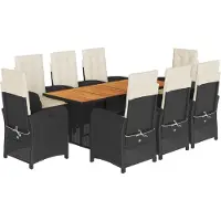 vidaXL Salon de jardin 9 pièces avec coussins noir poly rotin