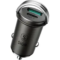 Sign Mini chargeur de voiture USB & USB-C, PD & Q.C3.0, 5A, 20W - Black, Adaptateur pour véhicule, Noir