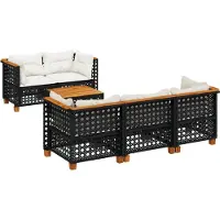 vidaXL Ensemble de salon de jardin 6 pièces avec coussins noir poly rotin