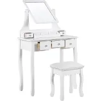 Beliani Coiffeuse blanche 5 tiroirs avec miroir et tabouret RAYON