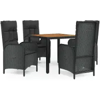 The Living Store Ensemble de jardin 5 pièces avec coussins Noir Poly Rattan