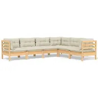 The Living Store 6-pièces salon de jardin avec coussin crème pin massif