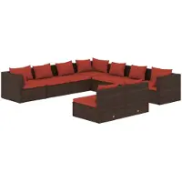 The Living Store 9-pièces salon de jardin avec coussins brun poly rotin