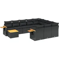 vidaXL Ensemble de salon de jardin 11 pièces avec coussins noir poly rotin