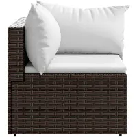 vidaXL Canapé d'angle de jardin avec coussins Marron Poly Rattan