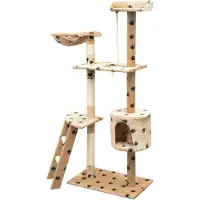 The Living Store Arbre à chat en sisal 150 cm Beige avec imprimé pattes
