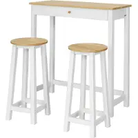 SoBuy Table de bar avec 2 tabourets de bar - Max. 90 kg par tabouret - 95 x 40 x 107 cm - Blanc/ Naturel