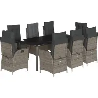 vidaXL Salon de jardin 9 pièces avec coussins Gris Poly Rattan