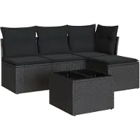 vidaXL Ensemble de salon de jardin 5 pièces avec coussins noir poly rotin