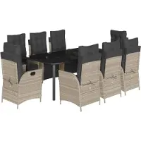 vidaXL Salon de jardin 9 pièces avec coussins gris clair Poly rotin
