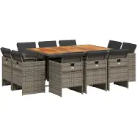 vidaXL Ensemble de jardin 11 pièces avec coussins Gris Poly rotin