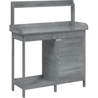 vidaXL Table à plantes avec armoire Gris 110,5x45x124,5 cm Sapin massif