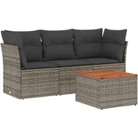 vidaXL Ensemble de salon de jardin 4 pièces avec coussins Gris Poly rotin