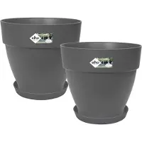 Elho Lot De 2 Pots De Fleur Rond Avec Soucoupes Vibia Campana + Loft - Ø29,8 X H25,8cm + Soucoupe Ø21 X H2,8cm - 22 L - Noir