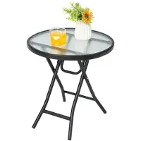 Costway Petite table de bistrot, table d'appoint pliante, table de jardin ronde φ46 cm, table basse avec plateau en verre trempé, table de balcon pour terrasse, balcon, jardin